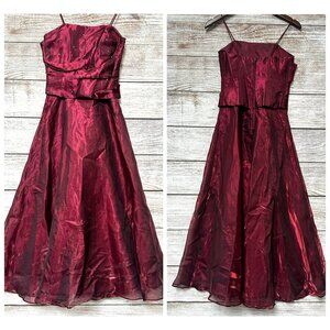 Eureka USA Womens Formal Dress XS  Burgundy Midi A-Line Gown Spaghetti Straps